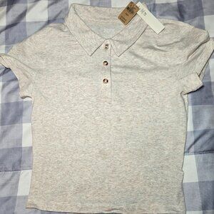 Victoria Secret PINK Cotton Short-Sleeve Polo Crop Top size XS NWT Oatmeal Gray